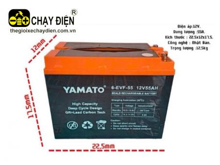 Ắc quy xe 3 bánh điện chở hàng Yamato 12V 55AH