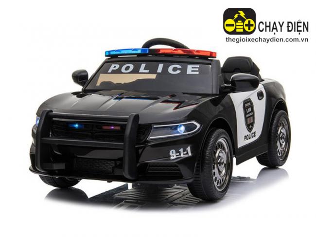 Ô tô điện cảnh sát đồ chơi trẻ em C666 Đen bóng