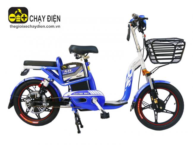 Xe đạp điện Azi Bike 18 inch có giảm xóc Xanh dương trắng