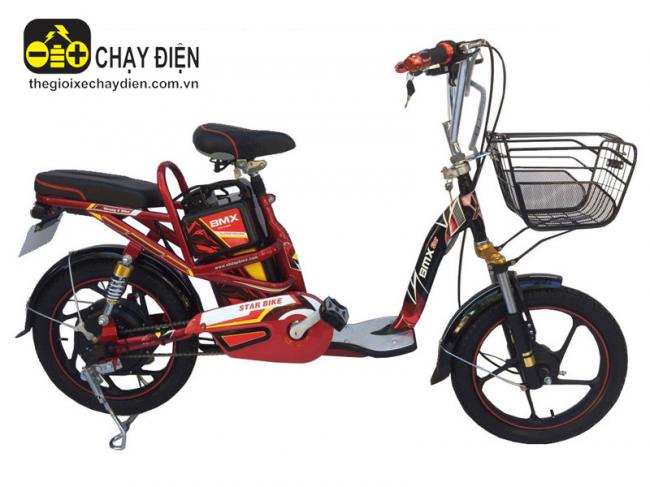 Xe đạp điện Bmx nhún sau 18 inch phuộc nhôm Đỏ đen