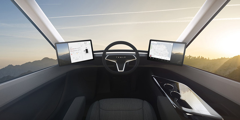 Trang bị màn hình hiển thị lớn và tay lái tự động của Tesla Semi