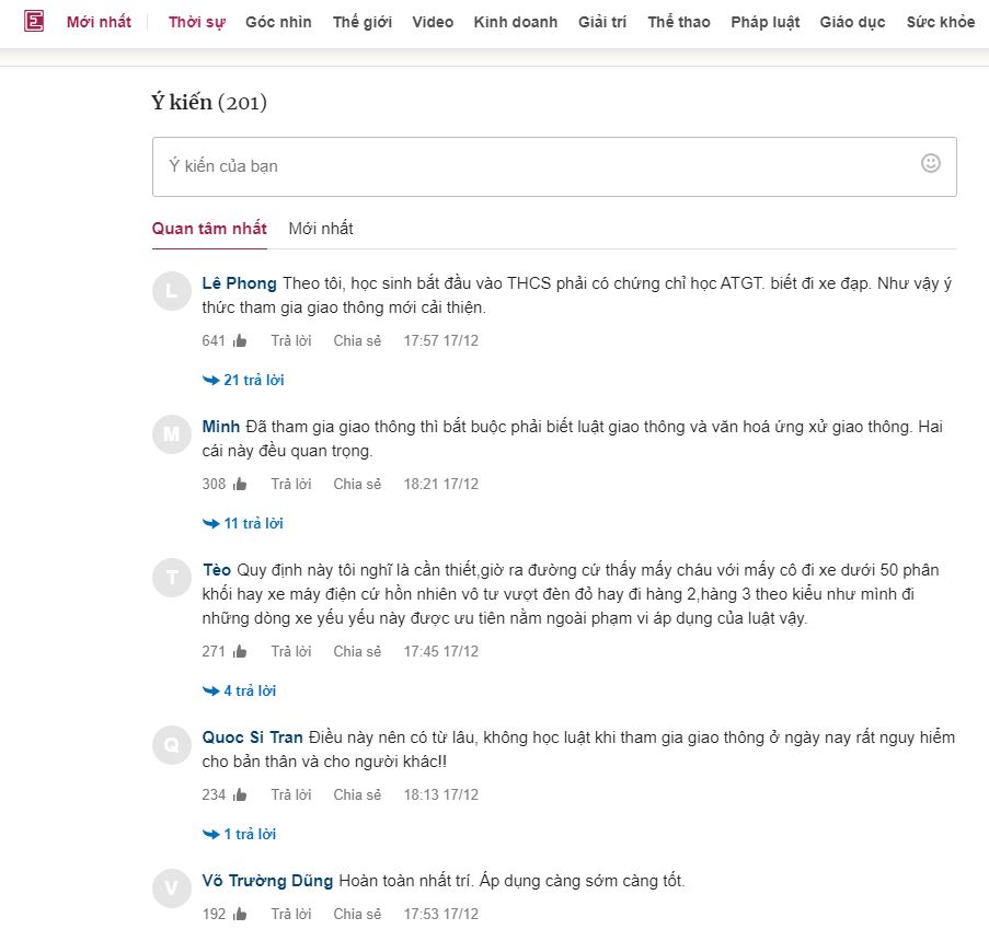 Sau chưa đầy 1 ngày đăng tải, hơn 200 bình luận của độc giả trên Vnexpress cho thấy người dân rất quan tâm tới vấn đề này