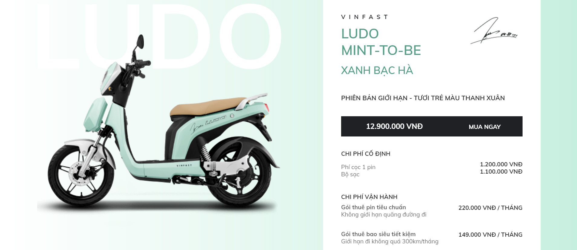 Xe máy điện Vinfast Ludo Mint To Be