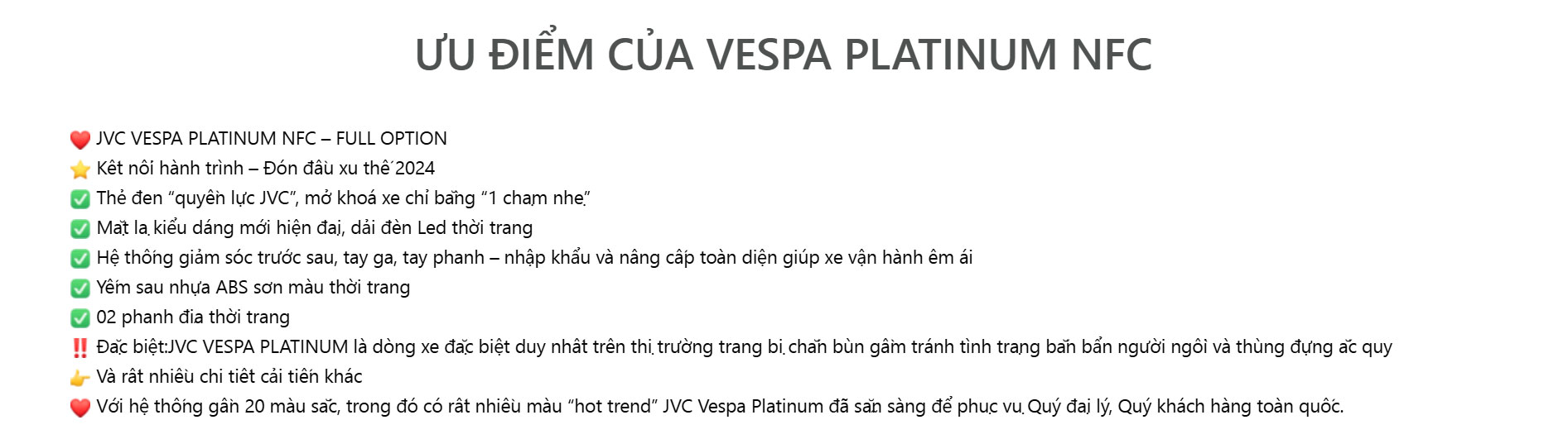 Xe máy điện JVC Vespa Platinum NFC