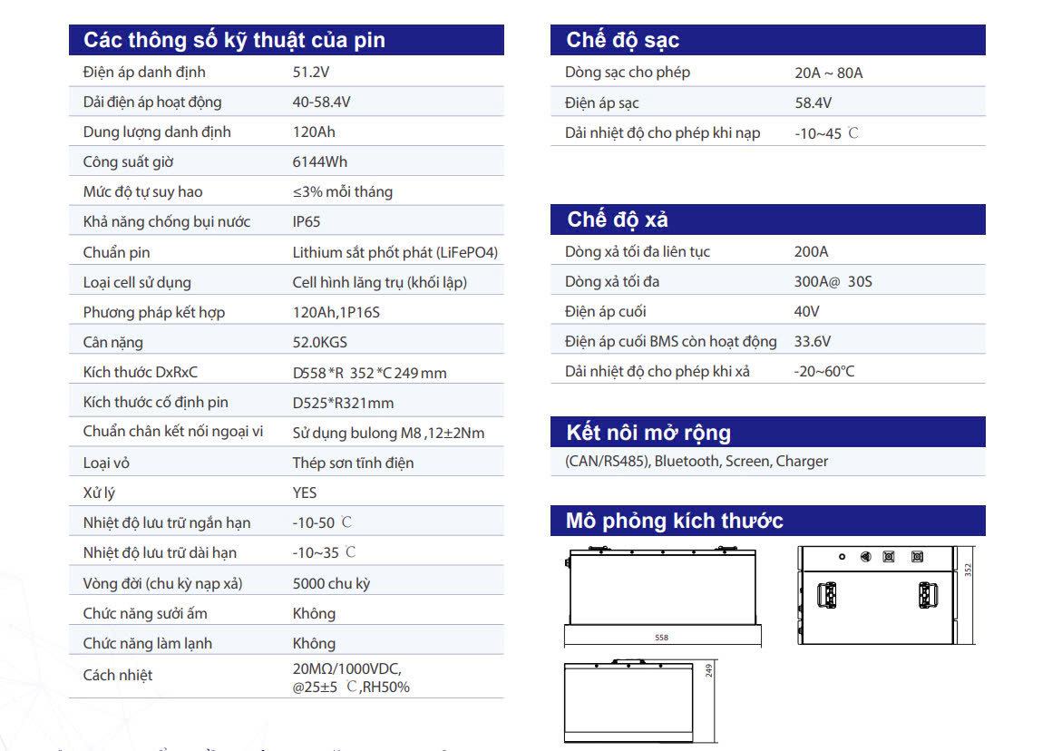 Pin Lithium xe điện du lịch EA ENERGY 51.2V 120AH