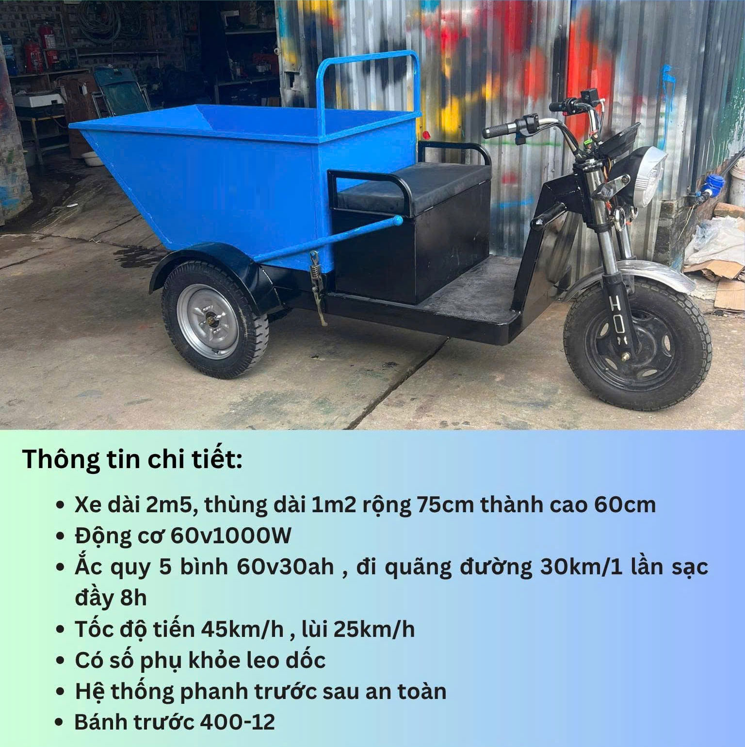 Xe rùa 3 bánh điện ben tay PT 500kg